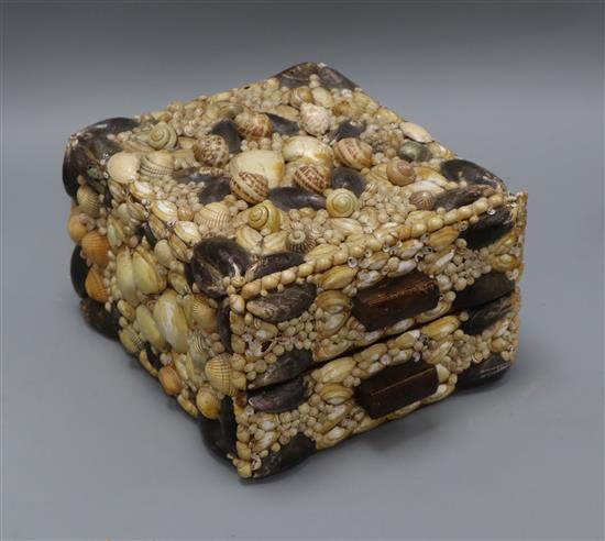 A shell-encrusted two drawer jewellery casket length 24cm